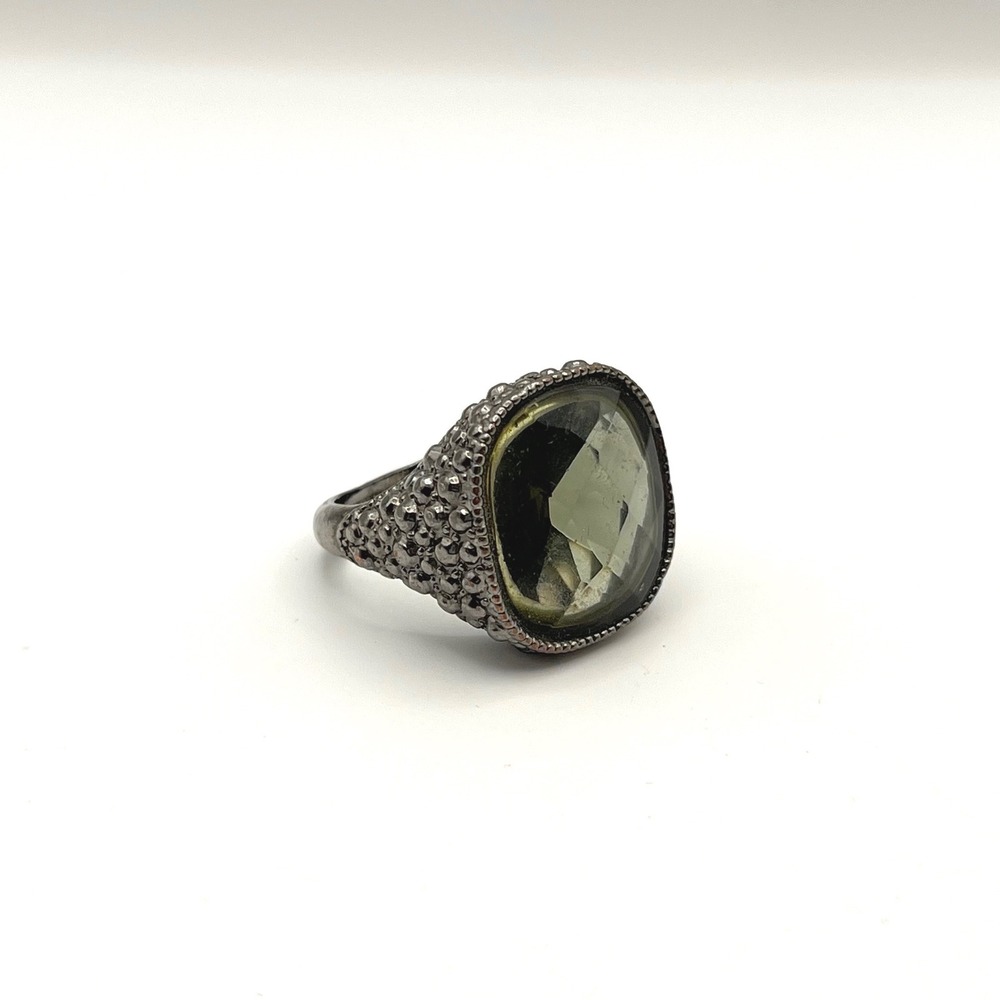 Brutalist Cushion Cut Smoky Stone Textured Statement Cocktail Ring Size 8